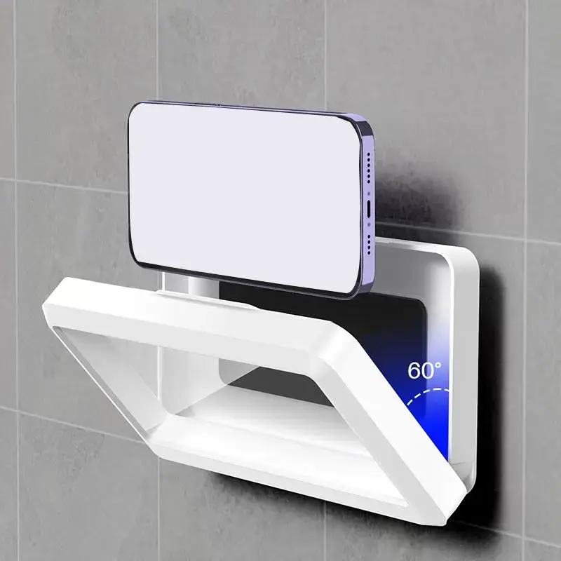 Waterproof Wall Mounted Shower Phone Holder, Transparent 360° Rotatable Smartphone Stand, Anti-fog Touch Screen Phone Suppor...