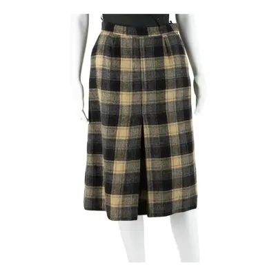 Knee Length Pleated Skirt Cream Check Womens UK 4