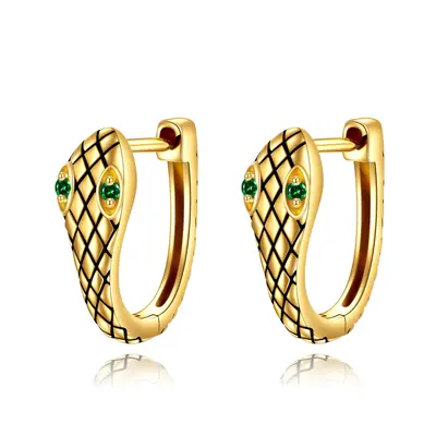 14K Gold Round Cut Cubic Zirconia Snake Stud Earrings