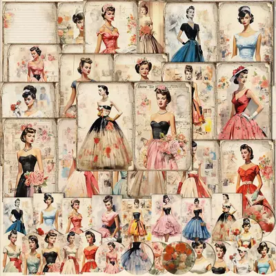 Vintage Girl Theme Journal Paper Set, 58pcs/set Including 46pcs Sticker & 12pcs Scrapbook Paper, DIY Scrapbooking & Journal M...