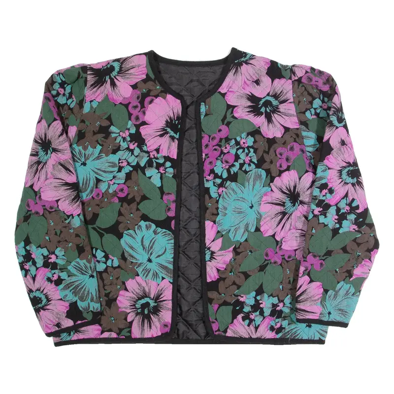 Womens Quilted Jacket Black Viscose Floral L