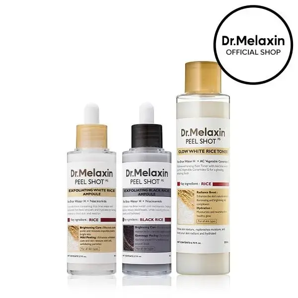 [Dr.Melaxin Official] Peel Shot Care Set | Peel Shot Amples (Black Rice & White Rice) + Peel Shot Toner | Korean Cosmetics