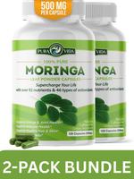 2-Pack of Pura Vida Moringa Capsules (1000mg) for Immune Support, Gut Health Vitamins