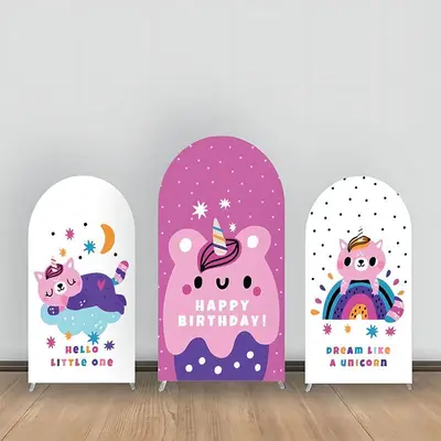 Unicorn White Pink Dots Birthday Arch Backdrop Kit - Aperturee