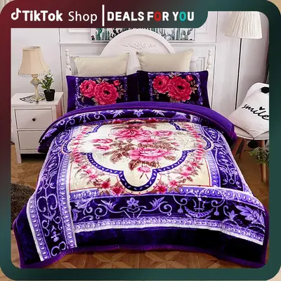 Soft and Warm Blanket - 3 Ply Flannel and Sherpa - Embossed Design - 79'x91' - 2 Pillow Shams Included - Luxurious Printed Pa...