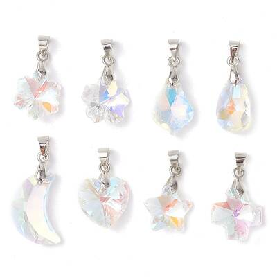 8Pcs 8 Styles Glass Pendants