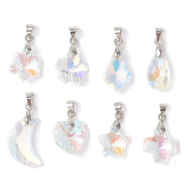 8Pcs 8 Styles Glass Pendants