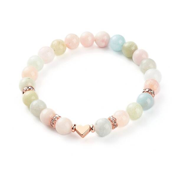 Natural Morganite Round Beads Stretch Bracelet for Girl Women
