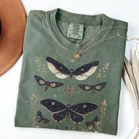 Comfort Colors Luna Moth TShirt, Wildflower Celestial Cottagecore Shirt, Mystical Moon Phase Top, Witchy Cute Boho Flower Tee