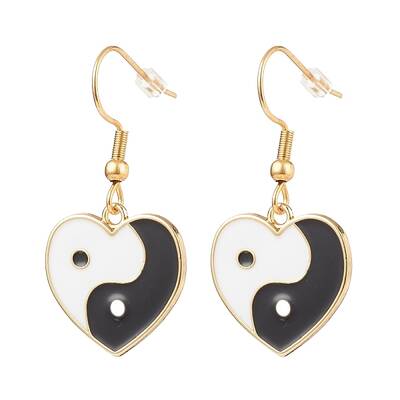 Heart with Tai Ji Alloy Enamel Dangle Earrings