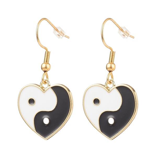 Heart with Tai Ji Alloy Enamel Dangle Earrings