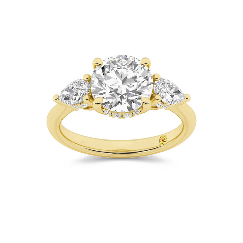 Celestia Three Stone Hidden Halo Round Lab Grown Diamond Engagement Ring | 14K Yellow Gold 4 1/6 CT. TW.