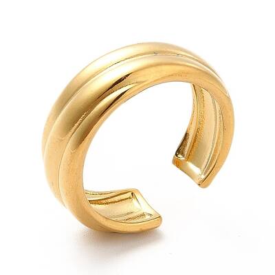 Ion Plating(IP) 304 Stainless Steel Grooved Open Cuff Ring for Women
