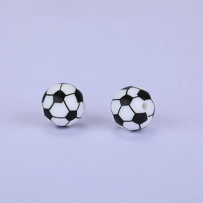 Printed Round with Football Pattern Silicone Focal Beads