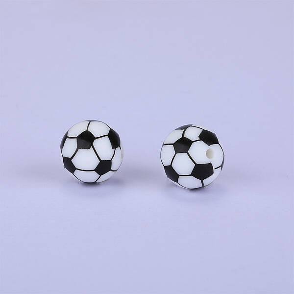 Printed Round with Football Pattern Silicone Focal Beads