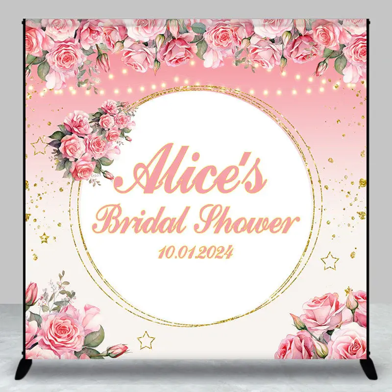 Pink Gold Floral Star Custom Bridal Shower Backdrop - Aperturee