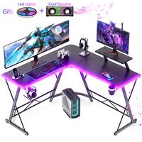【With Cool Speaker】Mr IRONSTONE L Shaped Gaming Desk with Led Lights, Corner Computer Desk with Carbon Fiber Surface,L sh...