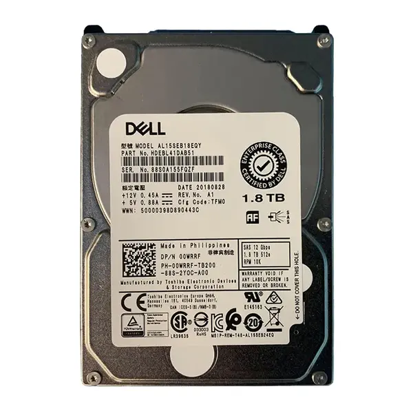 00WRRF Dell 1.8TB 12Gb/s SAS 10000 2.5-inch 128MB Hard Drive