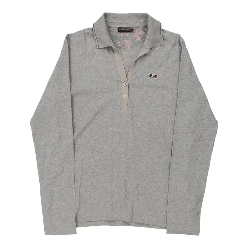 Napapijri Long Sleeve Polo Shirt - Large Grey Cotton | Size: large