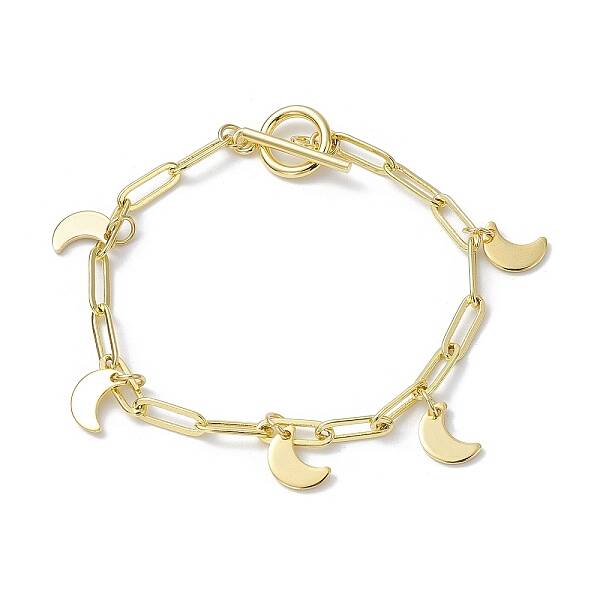 Golden 304 Stainless Steel Charm Bracelets with Brass Paperclip Chains
