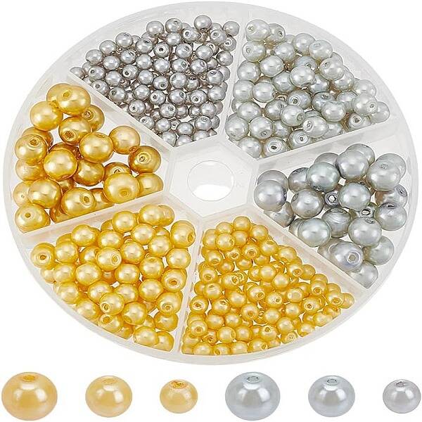 350Pcs 2 Colors Baking Painted Pearlized Glass Pearl Round Bead Strands
