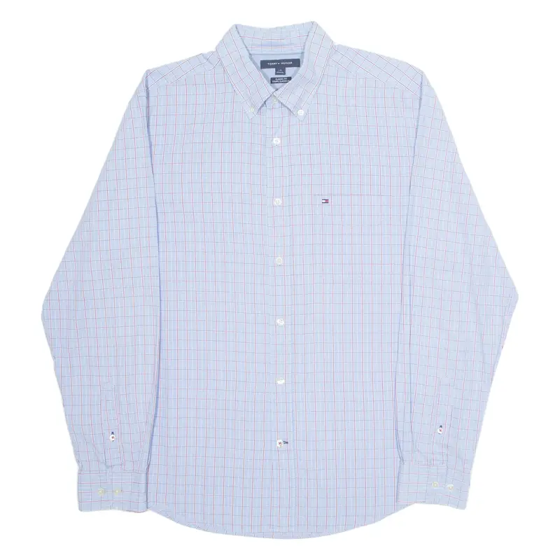TOMMY HILFIGER Classic Fit Mens Shirt Blue Check Long Sleeve L