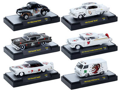 Auto-Thentics 6 piece Set Release S154 IN DISPLAY CASES Limited Edition 1/64 Diecast Model Cars by M2 Machines