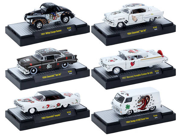 Auto-Thentics 6 piece Set Release S154 IN DISPLAY CASES Limited Edition 1/64 Diecast Model Cars by M2 Machines