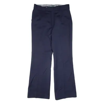 Pleated Womens Trousers Blue Regular Flared Wool W35 L33