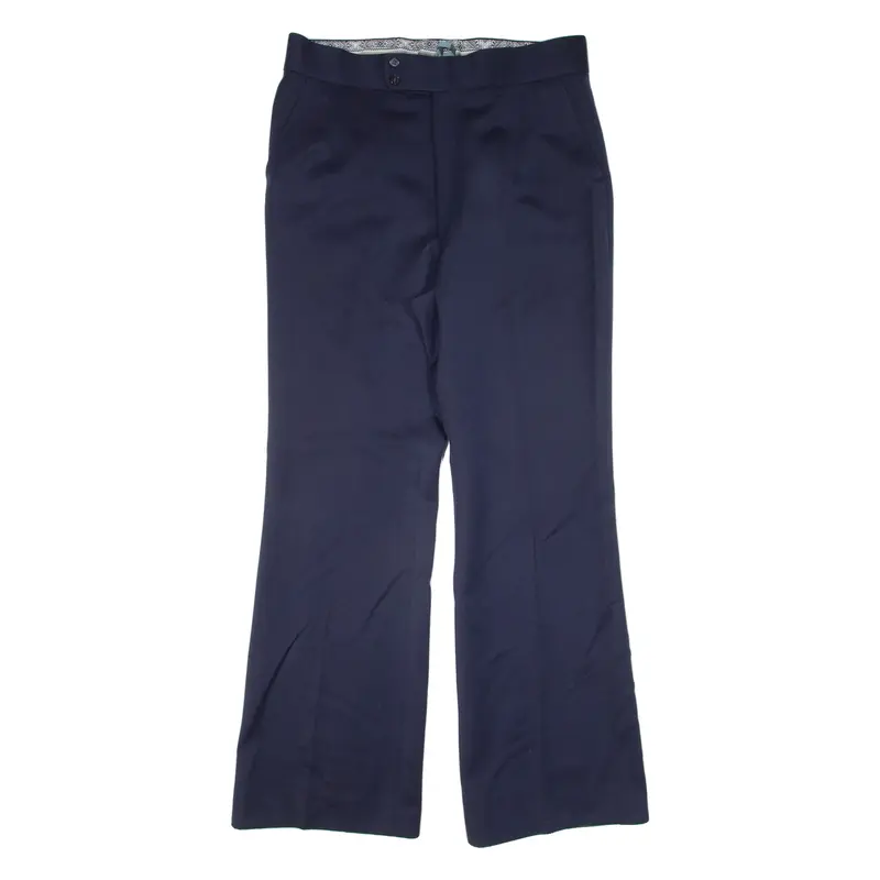 Pleated Womens Trousers Blue Regular Flared Wool W35 L33