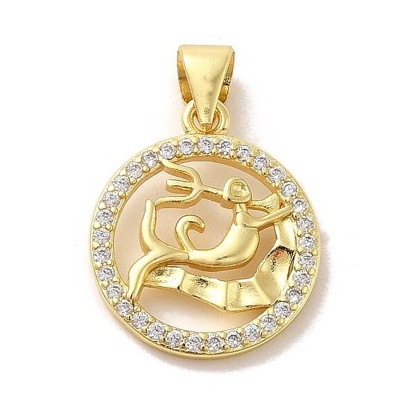 Zodiac Theme Brass Micro Pave Cubic Zirconia Pendants