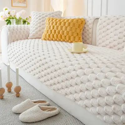 Solid Color Geometric Pattern Sofa Cover, 1 Count Non-slip Soft Comfortable Sofa Cushion Cover, Sofa Protector for Home Livin...