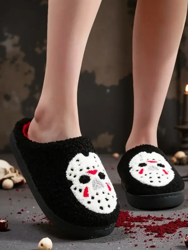 Horror Mask Embroidered Slippers for Men Women, Soft Comfortable House Shoes for Cozy Days, Perfect Gift for Halloween
