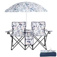 59*19.6*31 Inch Folding Fishing Chair with Removable Sun Umbrella Two Seats Oxford Fabric Steel Frame 85kg Load Capacity for ...