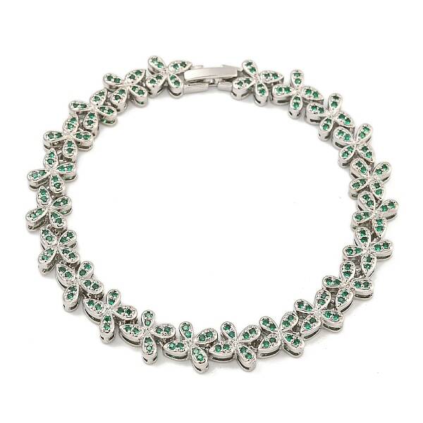 Rack Plating Brass Pave Cubic Zirconia Butterfly Link Bracelets for Women