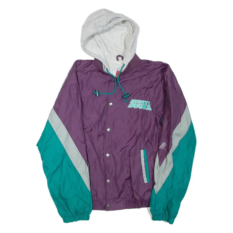 MIGHTY DUCKS Mens Track Jacket Purple Hooded Colourblock L