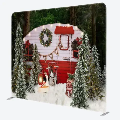 Aperturee Christmas Tree Red Bus Scene Pillow Cover Backdrop - Aperturee