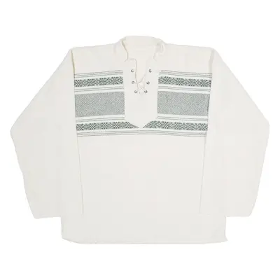 Laced Neck Womens Polo Shirt White Long Sleeve XL
