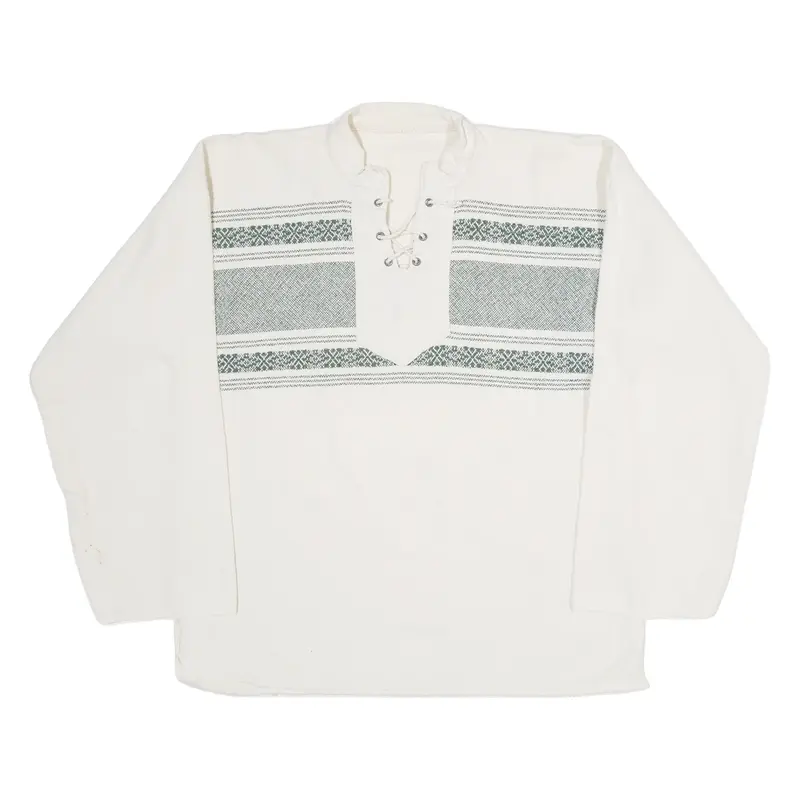 Laced Neck Womens Polo Shirt White Long Sleeve XL