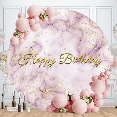 Aperturee Purple And Gold Glitter Round Birthday Backdrop