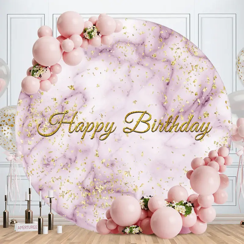 Aperturee Purple And Gold Glitter Round Birthday Backdrop