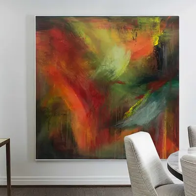 Abstract Red Wall Art Colorful Painting on Canvas Original Colorful Art OIl Painting on Canvas Modern Acrylic Artwork for Hom...