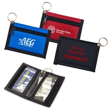 100 Promotional Nylon Keyring Wallet w/Clear & Exterior Pockets