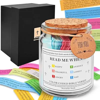 2025 Upgraded Bible Verse Jar,Read Me When Bible Verses Jar for Emotions and Feelings, Scripture Prayer Cards Hope Jar,Religi...