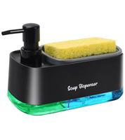 Kitchen Dish Soap Dispenser Set，Dish and Hand Soap Dispenser with Sponge Holder, 3-in-1 Countertop Sponge Dual Soap Pump Di...