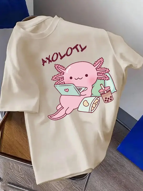 Girl's Cartoon Print Round Neck Tee, Cute Casual Short Sleeve T-Shirt for Summer, Kids Clothes for Daily Wear