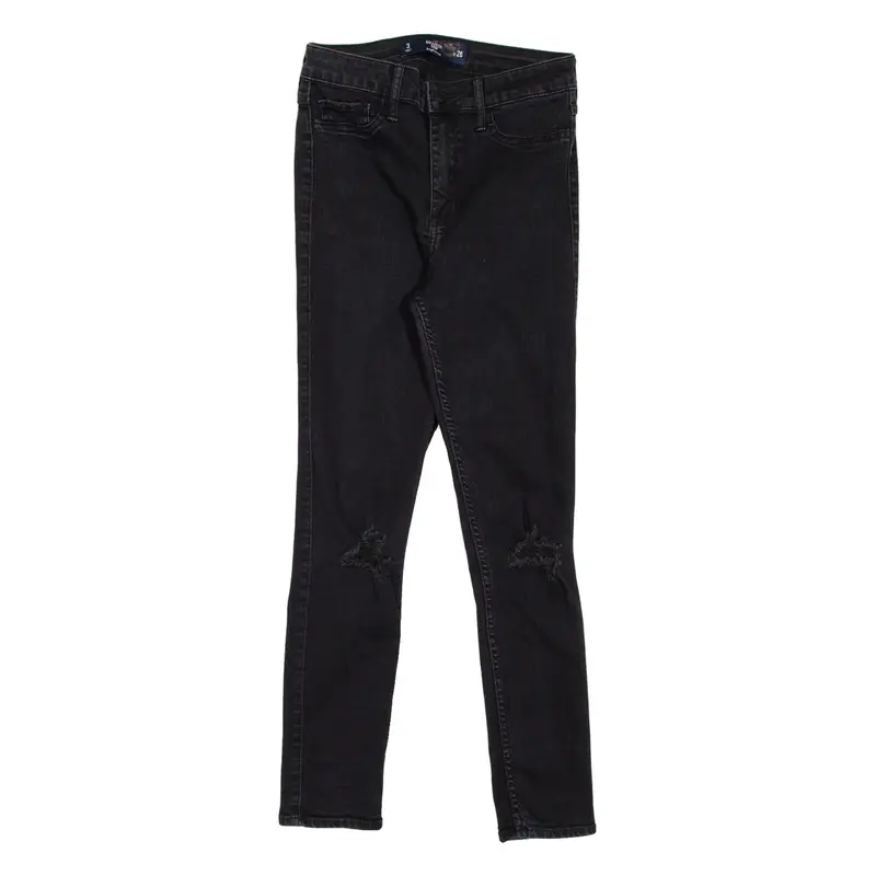 HOLLISTER High Rise Crop Distressed Womens Jeans Black Slim Skinny W26 L26