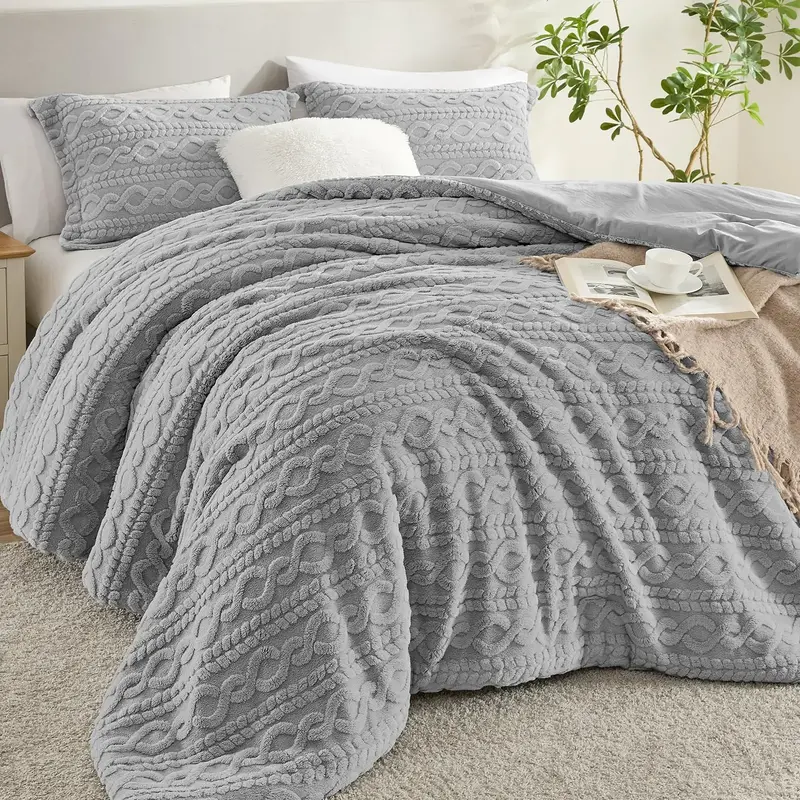 Homelike Moment Queen Size Fluffy Fleece Comforter Set 3-Piece Soft Cozy Machine Washable Beige Bedding for Christmas Winter ...