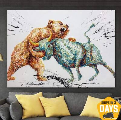 Extra Large Abstract Art Bull Painting Large Painting Animal Painting Framed Painting Bear Painting Modern Wall Art | UNSTABL...