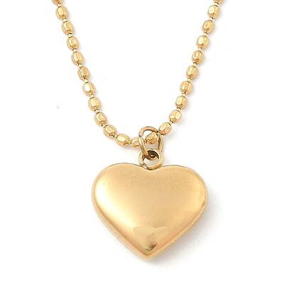 Ion Plating(IP) 304 Stainless Steel Heart Pendant Ball Chain Necklaces for Women